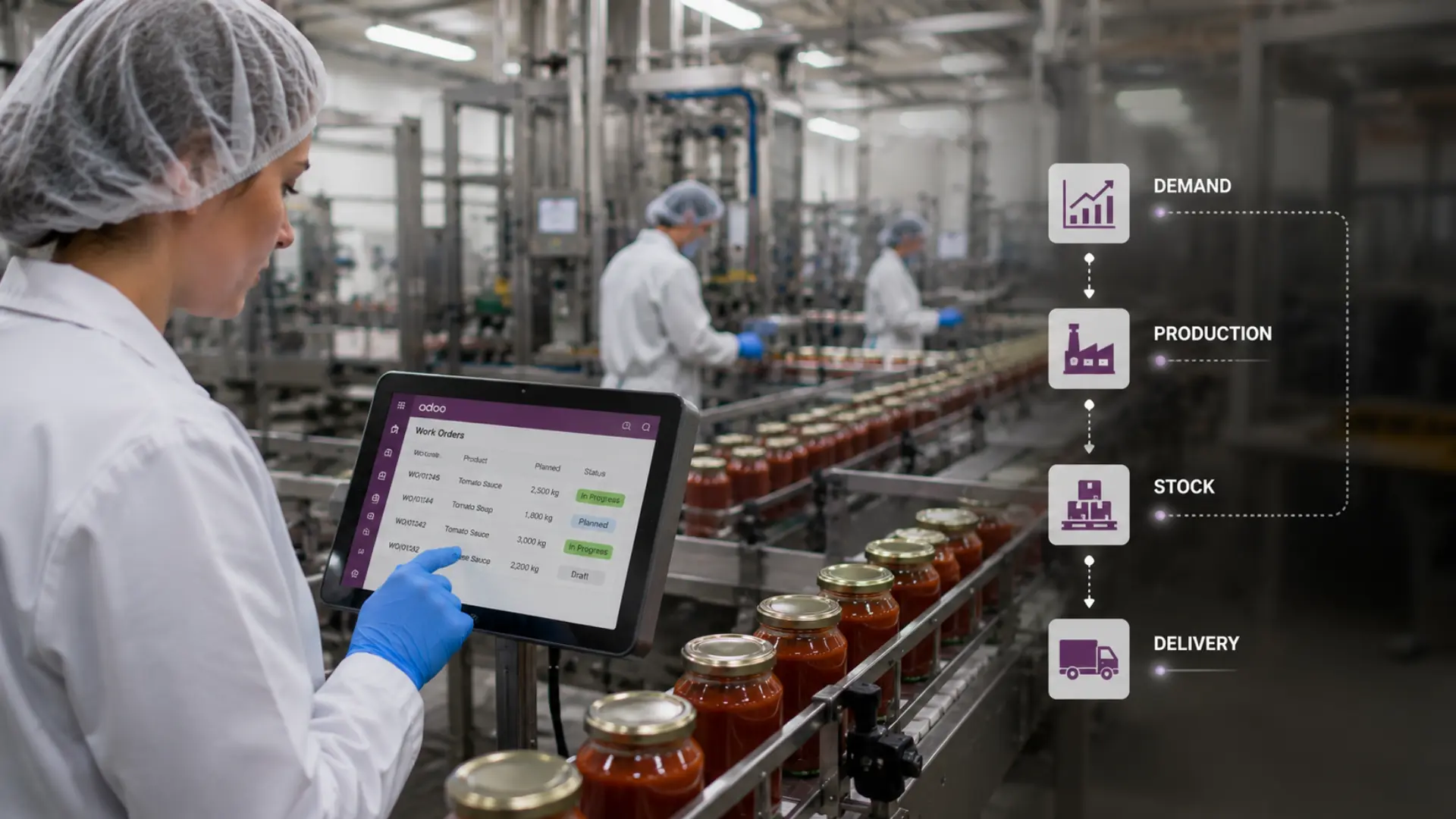 Une tablette affichant Odoo permet le suivi de la production jusqu’à la livraison des produits.